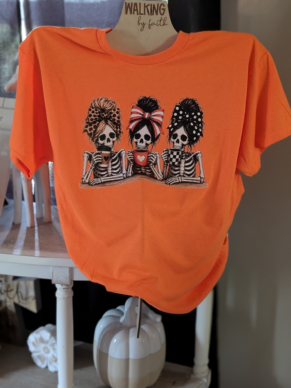 Gildan Orange Short-Sleeve Tee with Trio Skeleton Graphic